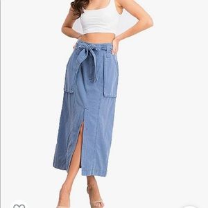 Free People Womens Catching Feelings Linen Blend Slit Midi Skirt